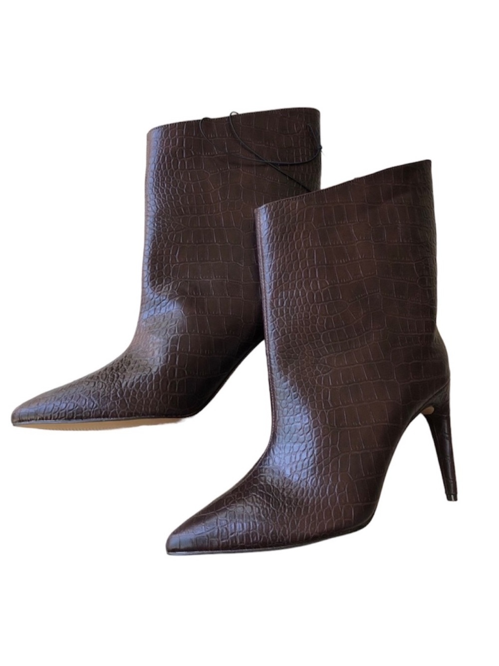 Express Ankle Boots Pointed Toe High Heel Croc Embossed Brown NWT Women’s Size 8